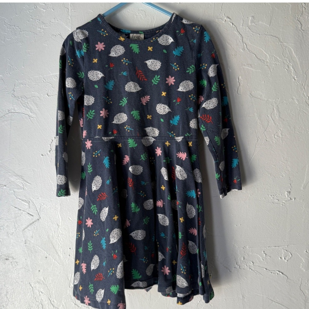 Frugi Hedgehog Organic Cotton Long Sleeve Dress Girls‎ 4-5 Years Outdoor Critter